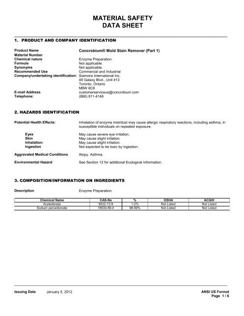 MSDS - Part 1 - Carpet Cleaning Equipment