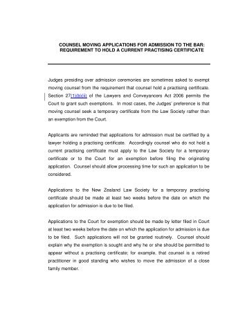 COUNSEL MOVING APPLICATIONS FOR ADMISSION TO THE BAR