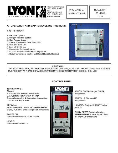 bulletin control panel pro-care 27 instructions -caution- a ... - Lyon