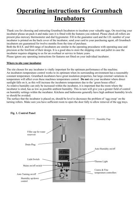 Operating instructions for Grumbach Incubators - Lyon