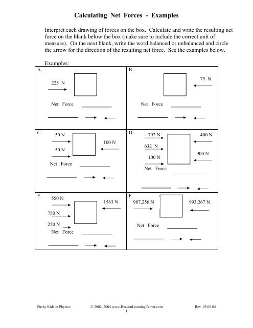 Calculating Net Forces - Examples - Beacon Learning Center