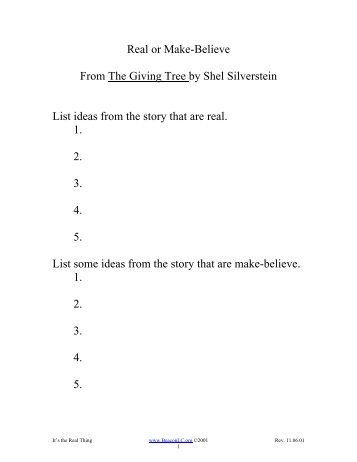 Real or Make-Believe From The Giving Tree by Shel Silverstein List ...