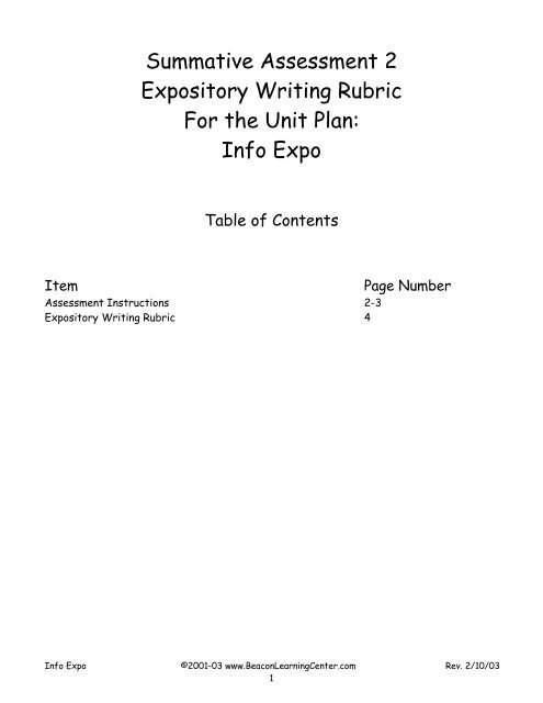 summative assessment 2 expository writing rubric for the unit expository essay rubric