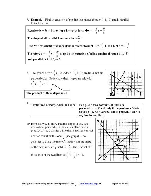 Solving equations involving parallel and perpendicular lines examples