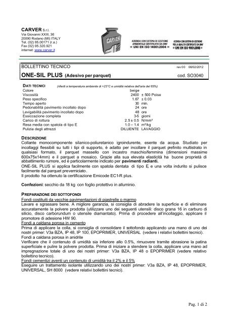 Bollettino tecnico (pdf) - Carver S.r.l.