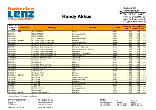 Handy Akkus PDF - Batterien Lenz