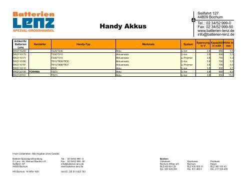 Handy Akkus PDF - Batterien Lenz