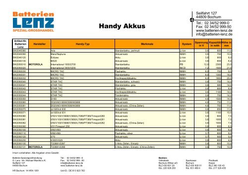 Handy Akkus PDF - Batterien Lenz