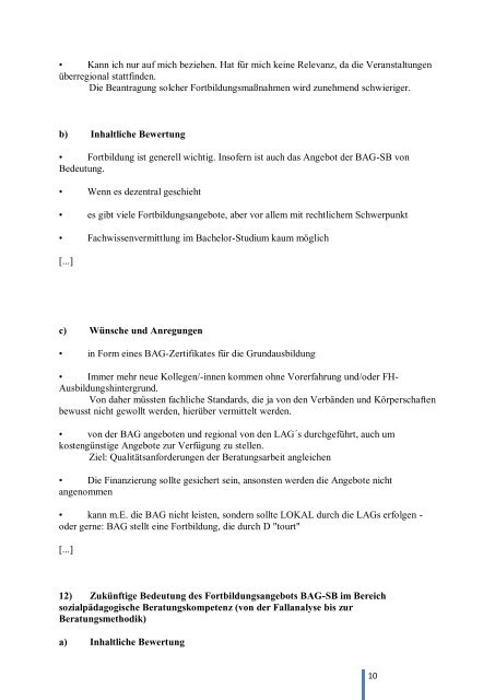 1) Bewertung BAG-SB Informationen a. Erscheinungsweise ...