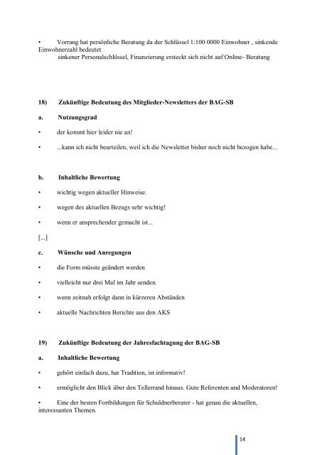 1) Bewertung BAG-SB Informationen a. Erscheinungsweise ...