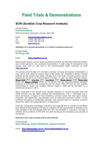 Field Trials and Demonstrations - Scottish Crop Research Institute