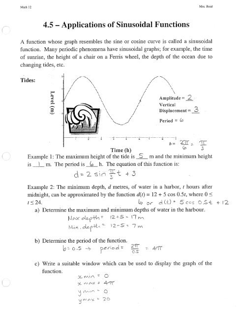 4.5 - Applications of Sinusoidal Functions