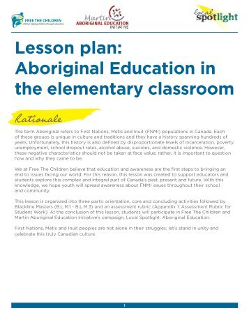 Lesson plan: Aboriginal Education in the elementary classroom