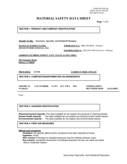 material safety data sheet - senscience