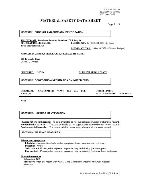 material safety data sheet - senscience