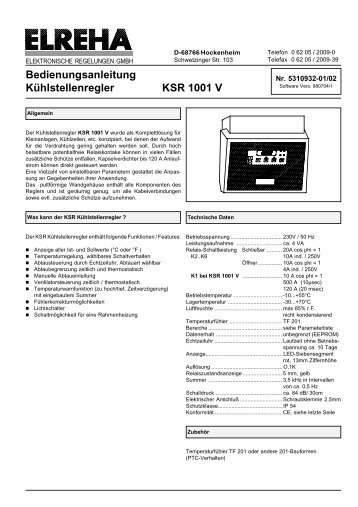 Bedienungsanleitung Kühlstellenregler KSR 1001 V - Elreha