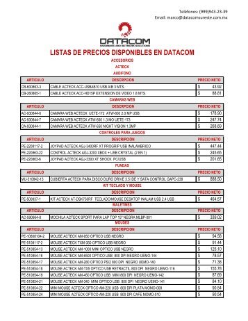 LISTAS DE PRECIOS DISPONIBLES EN DATACOM