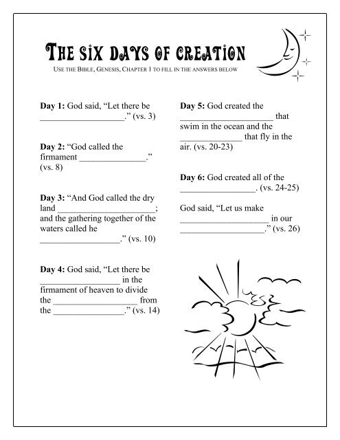 Free worksheet on the creation from www - SugarDoodle.net