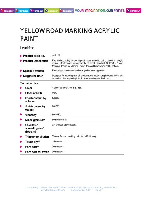 2 yellow road marking acrylic paint lead free - Tambour Paints