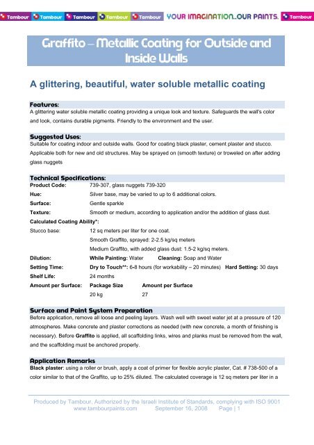 Specifications Tambour Paints
