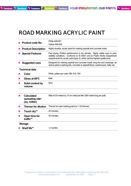 ROAD MARKING ACRYLIC PAINT - Tambour Paints