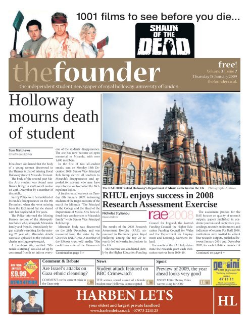 Holloway mourns death of student - The Founder