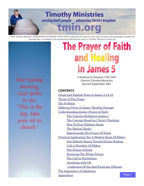 The Prayer of Faith and Healing In James 5 - Timothy Ministries