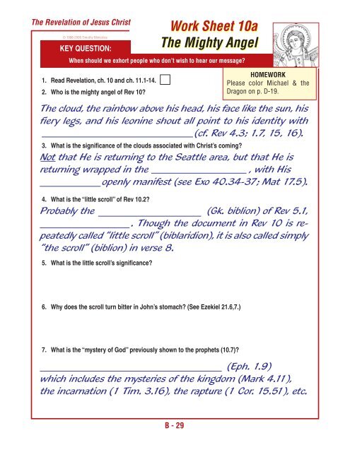 Work Sheets and Study Notes - Timothy Ministries