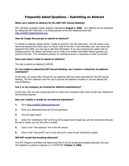 Frequently Asked Questions â Submitting an Abstract