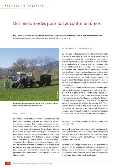 TÃ©lÃ©charger le PDF - Agrarforschung Schweiz