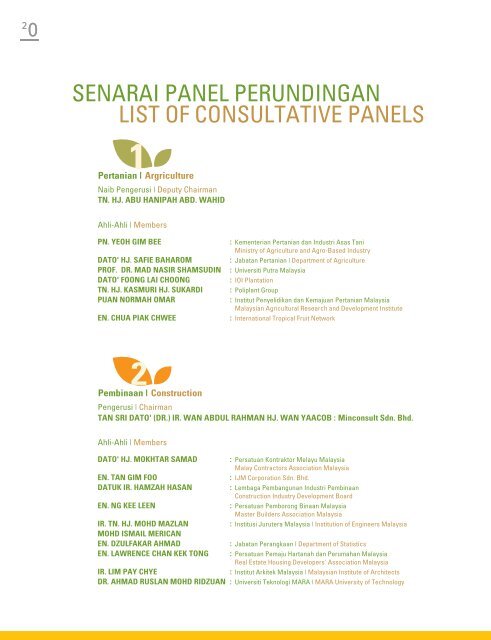 senarai panel perundingan list of consultative panels - MPC