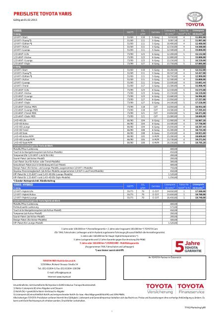 Preisliste hier.. - Toyota Feichtmayr