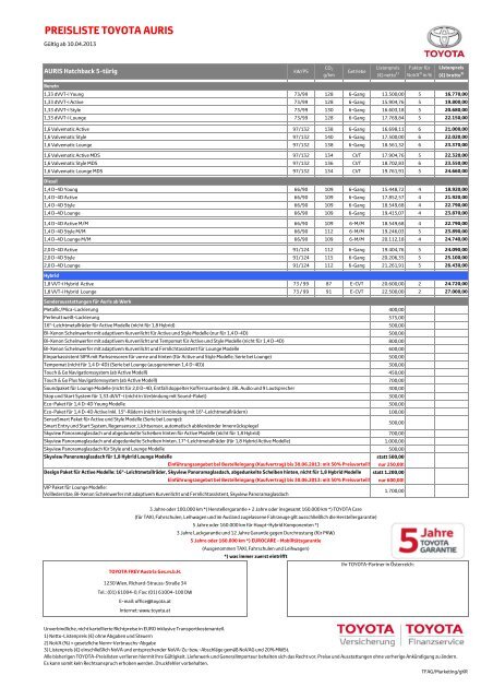 Preisliste hier.. - Toyota Feichtmayr