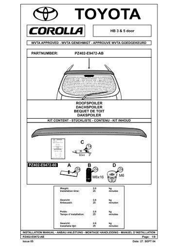 Dachspoiler PZ402-E9472-AB - Toyota-tech.eu