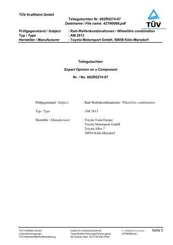 TÜV Kraftfahrt GmbH Institut für Verkehrssicherheit ... - Toyota-tech.eu