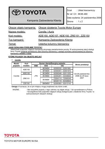 Corolla / Auris Kod modelu - Toyota-tech.eu