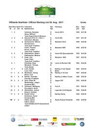Offizielle Startliste / Official Starting List 20. Aug. 2011 - Motor Klassik