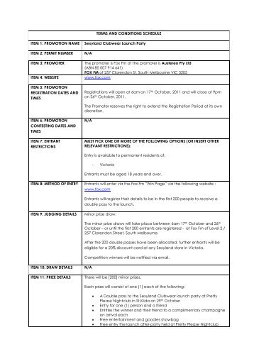 terms and conditions schedule item 1 promotion