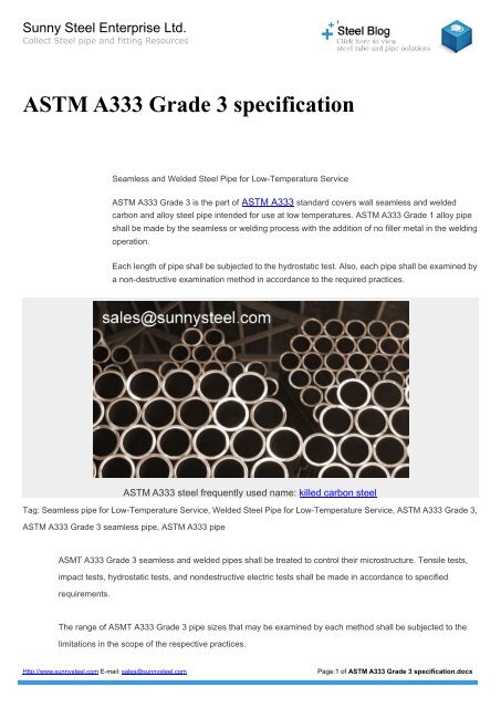 ASTM A333 Grade 3 specification