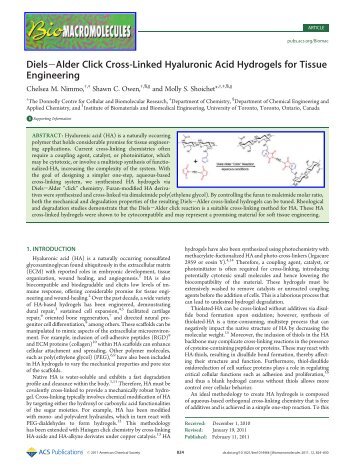Diels-Alder Click Cross-Linked Hyaluronic Acid Hydrogels