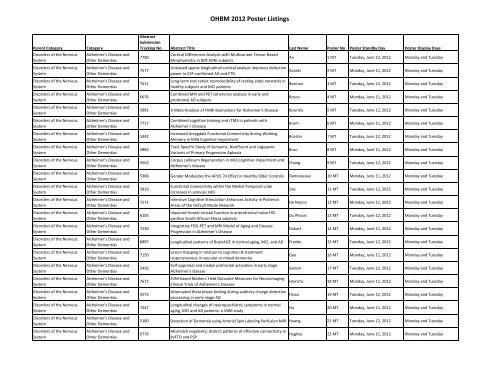 OHBM 2012 Poster Listings - Organization for Human Brain Mapping