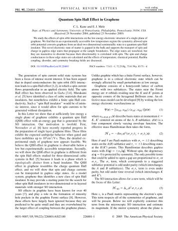 Quantum Spin Hall Effect in Graphene - APS Link Manager ...