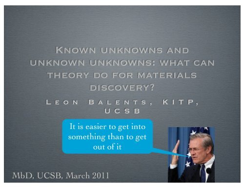 Known unknowns and unknown unknowns - Physics Department ...