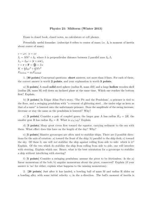 Physics 21: Midterm (Winter 2013) - Physics Department, UCSB