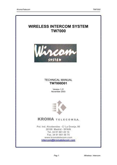 Kroma Telecom, Manual TW7000