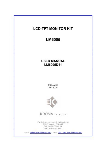 lcd-tft monitor kit lm6005 user manual lm6005d11 - TV Connections