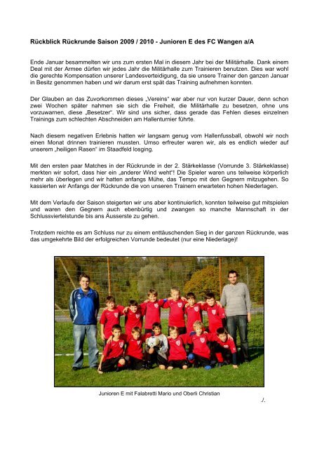 Vorstand FC Wangen an der Aare Mailadresse des FC Wangen a/A ...