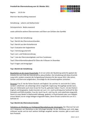 Protokoll vom 18.10.2011 - Gymnasium Meiendorf