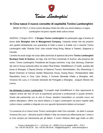 In Cina nasce il nuovo concetto di ospitalità Tonino Lamborghini