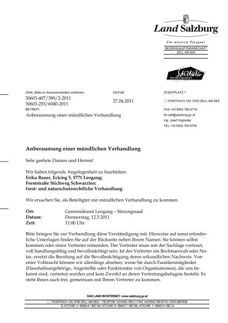 Anberaumung einer mündlichen Verhandlung - Gemeinde Leogang